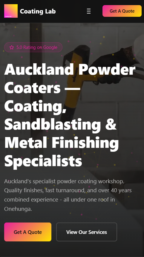 Coating Lab website — mobile view